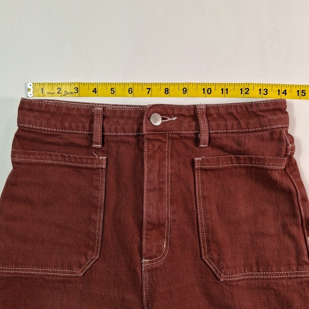 Rollas High Rise Wide Leg Jeans Terracotta Red Contrast Stitch Size 28 Aussie 10 - Picture 5 of 11